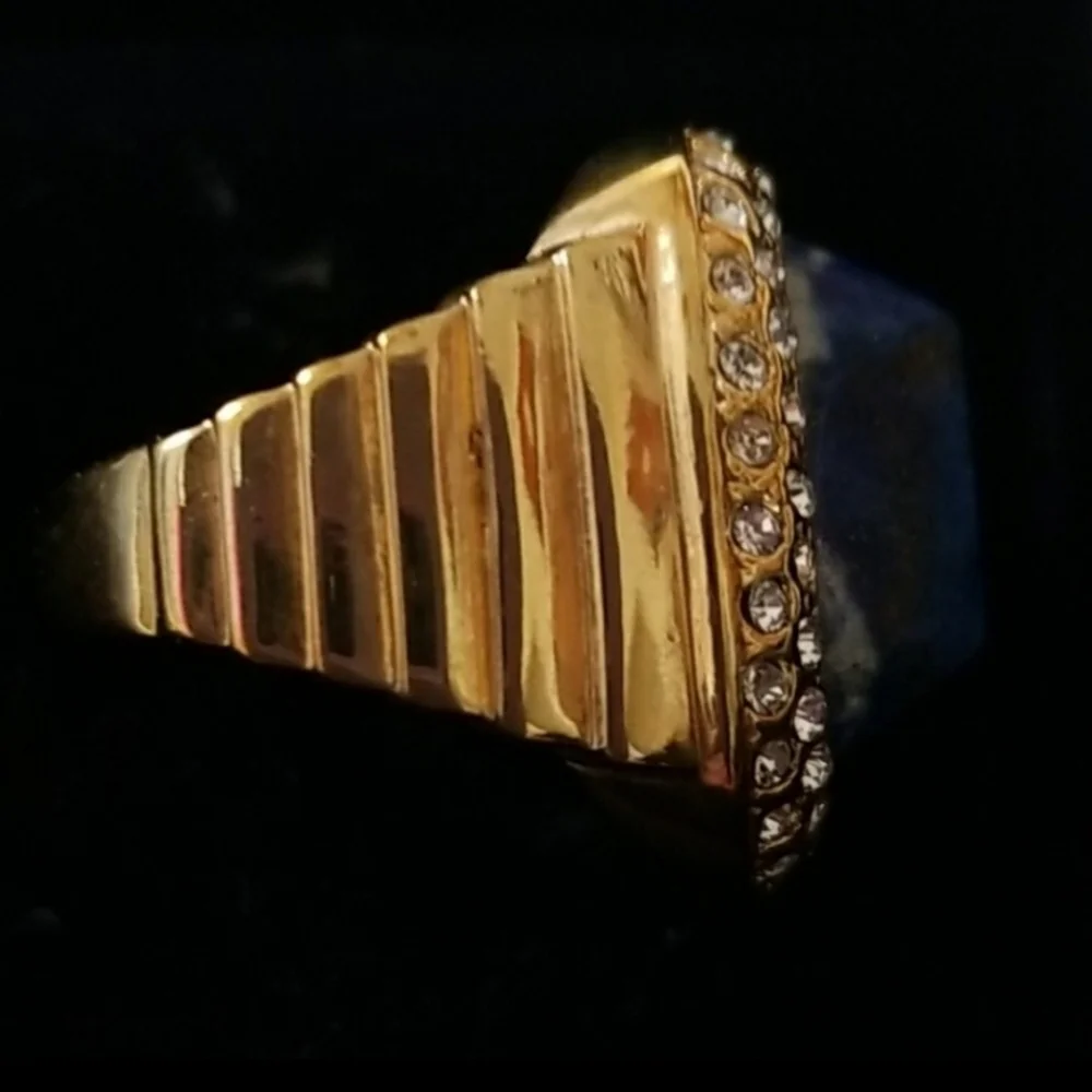NOIR Women Lapis/cz square Goldtone Cocktail  Ring  $48  $98  |  Size: 6  nOir